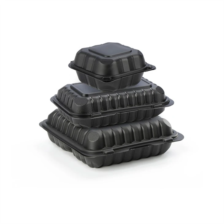 Zwarte Clamshell-maaltijd in de magnetron om mee te nemen Wegwerp plastic 9x9 voedselcontainers met drie compartimenten