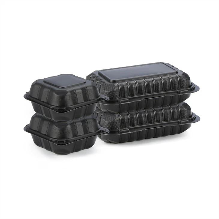 Plastic PP-containers met scharnierend deksel Zwarte rechthoekige plastic lunchboxen Meal Prep Wegwerp plastic meeneemvoedselcontainers