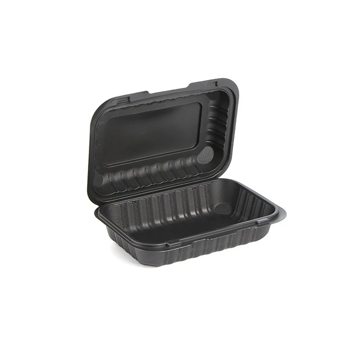Plastic PP Hinged Lid Containers Black Rectangular Plastic Lunch Boxes Meal Prep Disposable Plastic Takeout Food Containers
