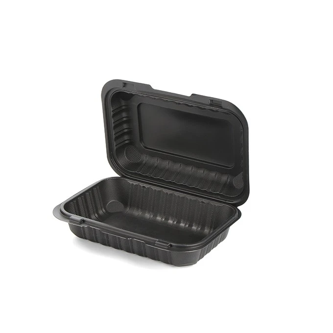 Plastic PP Hinged Lid Containers Black Rectangular Plastic Lunch Boxes Meal Prep Disposable Plastic Takeout Food Containers