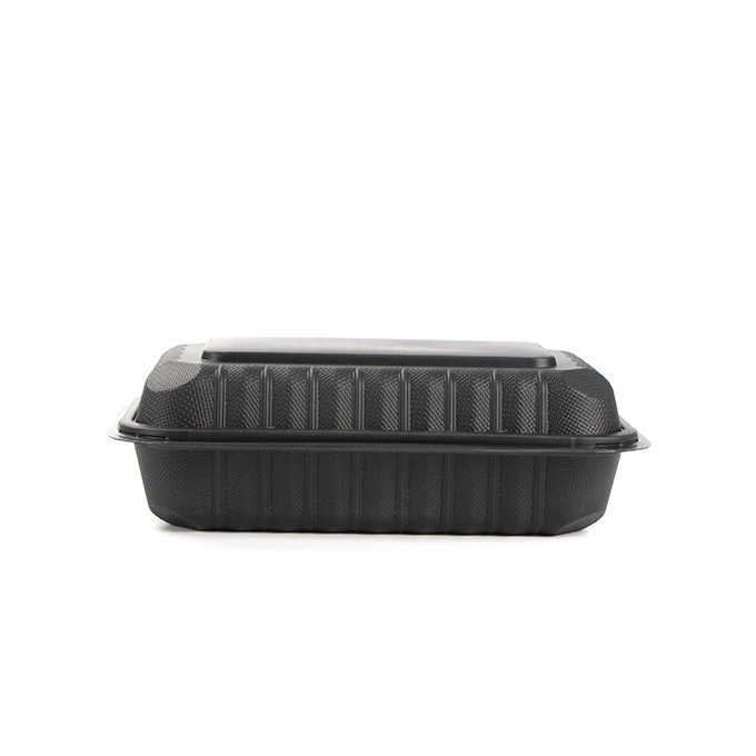 Plastic PP Hinged Lid Containers Black Rectangular Plastic Lunch Boxes Meal Prep Disposable Plastic Takeout Food Containers