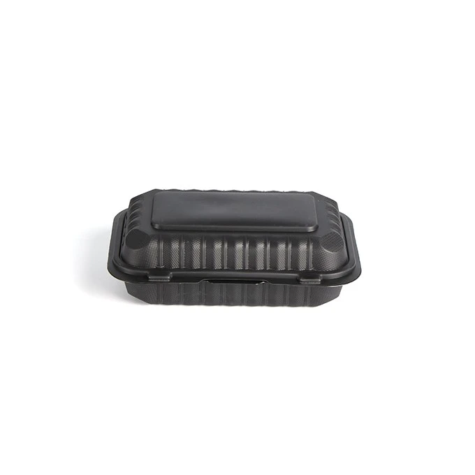 Plastic PP Hinged Lid Containers Black Rectangular Plastic Lunch Boxes Meal Prep Disposable Plastic Takeout Food Containers