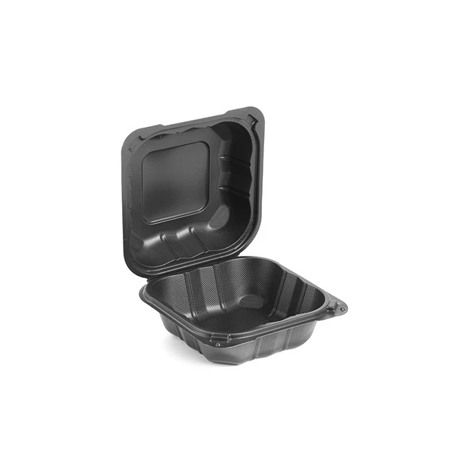 Plastic PP Hinged Lid Containers Black Rectangular Plastic Lunch Boxes Meal Prep Disposable Plastic Takeout Food Containers