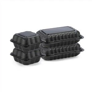 9x6 inch Zwart Take Away Magnetron Veilig Bento Box Zwart Scharnierende Voedsel Container Wegwerp Plastic Bento Lunchbox