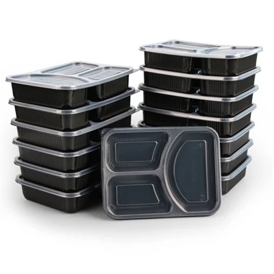 Plastic maaltijdbereidingscontainer met 3 compartimenten